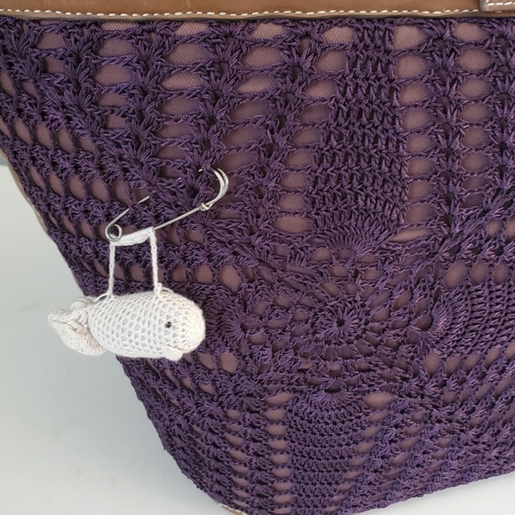 Kate Landry Fish Net and Leather Purple/Eggplant Large Tote - Picture 3 of 6